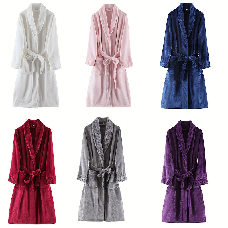 Thickened flannel bathrobe for autumn/winter, cozy unisex nightwear for home.