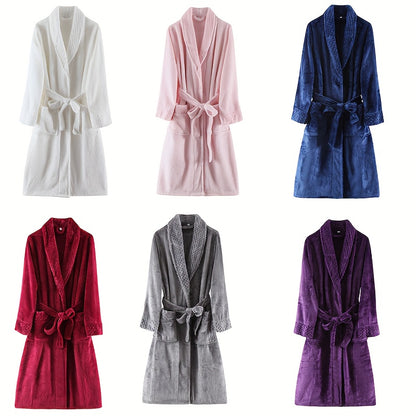 Thickened flannel bathrobe for autumn/winter, cozy unisex nightwear for home.