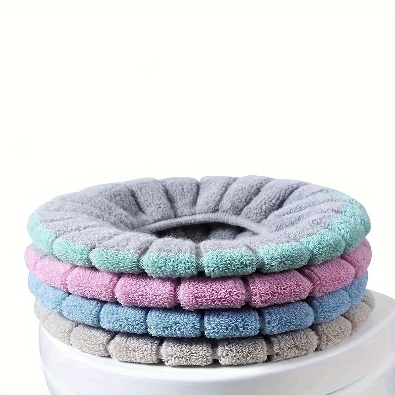 Soft and colorful toilet seat cover for winter warmth, ideal for home and dorm use, made of easy-clean polyester.