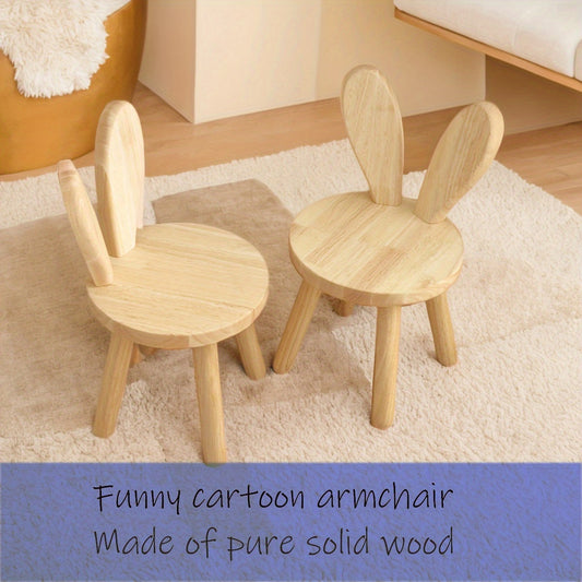 Solid wood rabbit stool for youngsters' and living rooms, ideal for shoe changing with classic natural finish