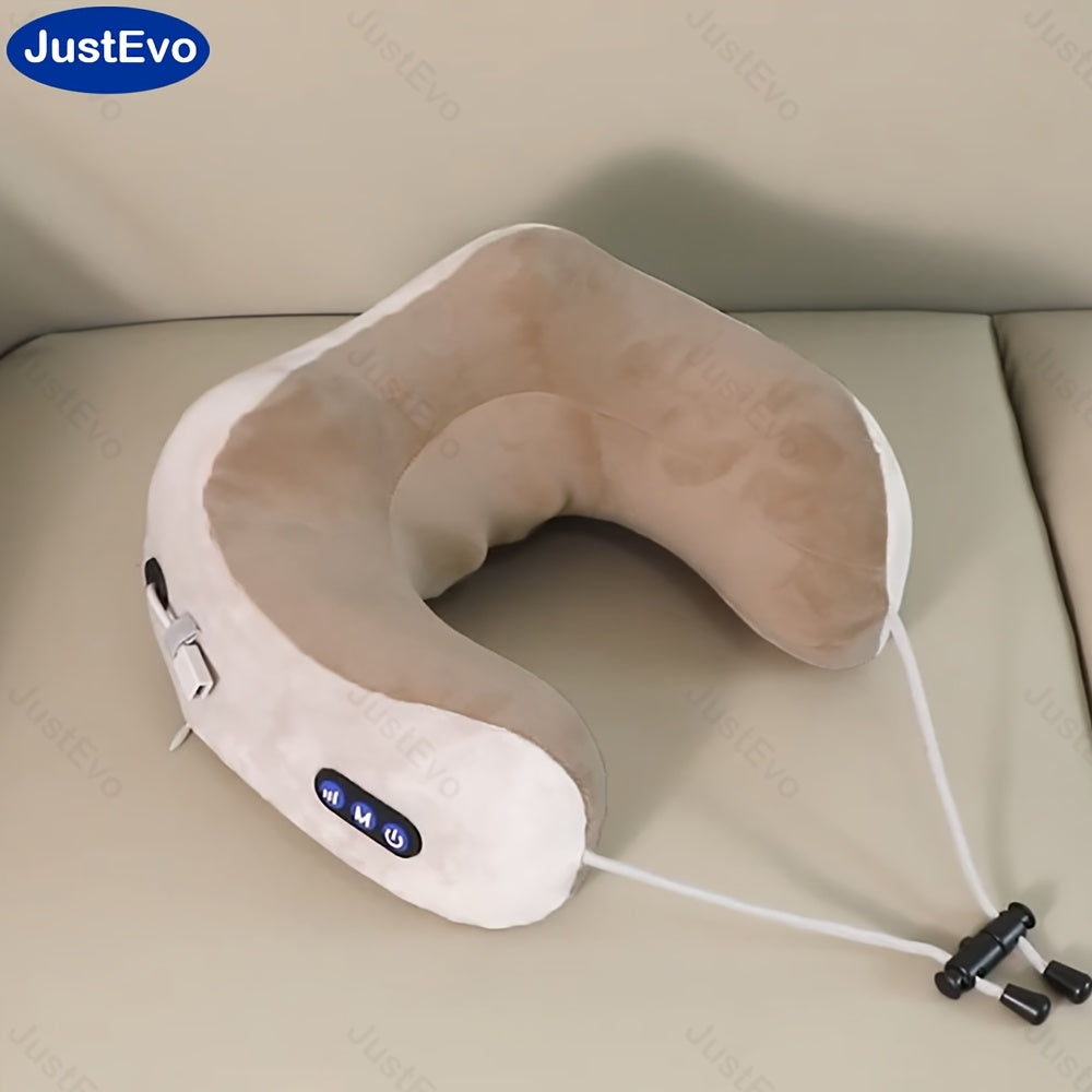 JUSTEVO Electric U-Shaped Neck Massager with USB Charging Neck Pillow, Hypoallergenic and Portable with Rechargeable Lithium Battery.