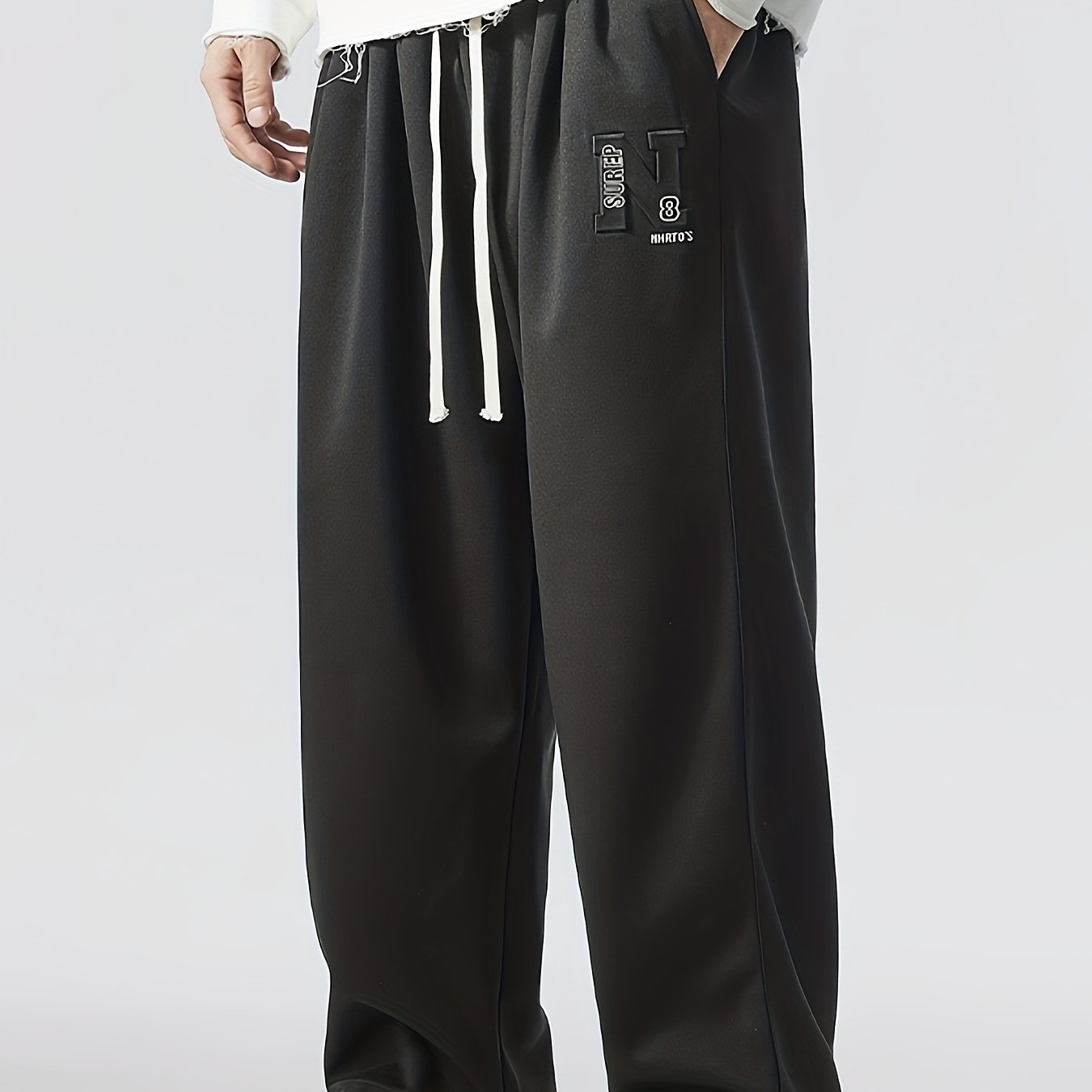 Men's Casual Sports Pants, Loose fit with geometric pattern, made of polyester and elastane, machine washable, available in plus sizes.