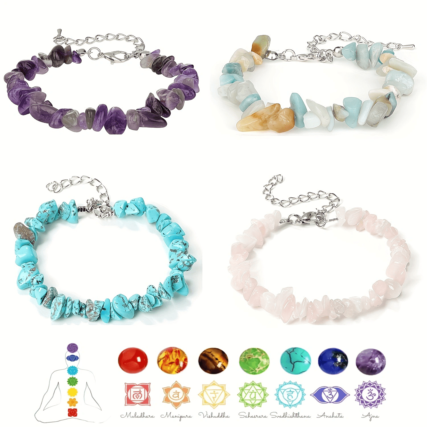 Set of 12 Natural Stone Bracelets, Includes Amethyst, Tiger Eye, and Obsidian, Adjustable Bracelets for Women, Stylish Hand Accessories