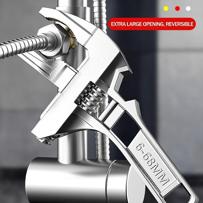 Universal repair bathroom hand tool with large opening adjustable spanner for home repair.