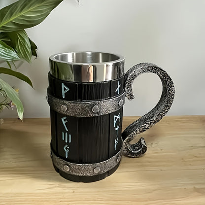 Stylish 20oz stainless steel mug with a resin crafted double-wall design. Suitable for hot or cold beverages. Hand wash only.