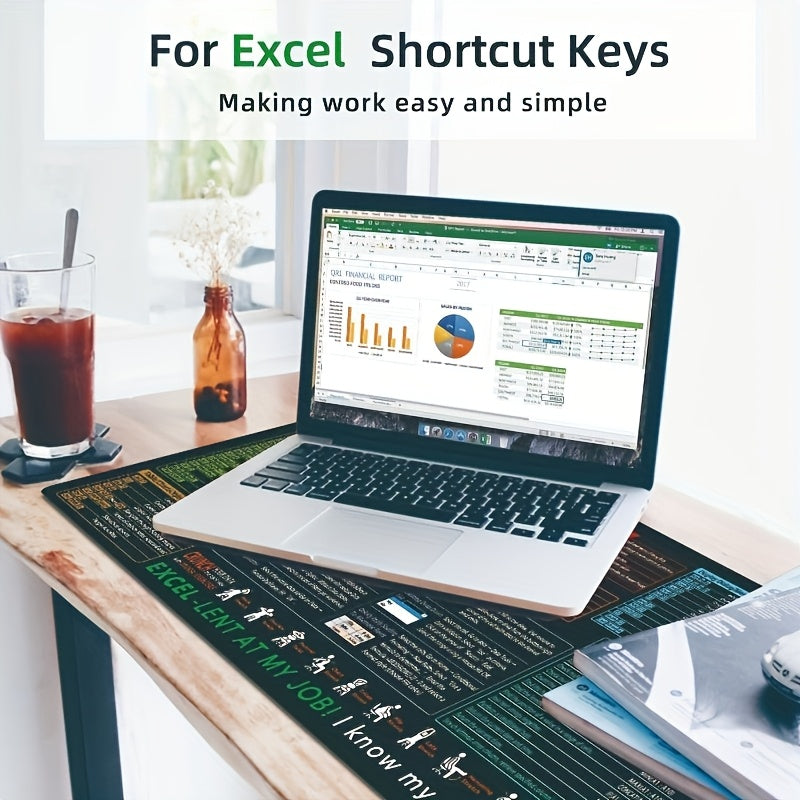 XXL Excel Shortcut Keys Mouse Pad for Gaming & Office with Non-Slip Edges