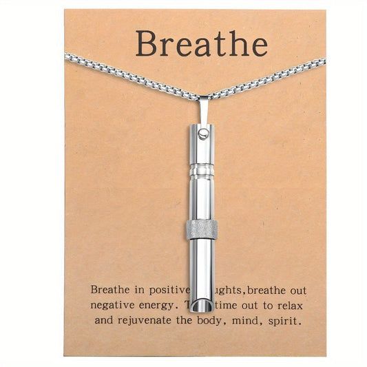 The Titanium Steel Meditation Breathing Necklace is designed to alleviate anxiety, panic, and stress. This Mindfulness Breathing Necklace is perfect for both women and men seeking relief from anxiety and stress through meditation.