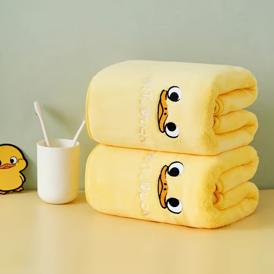 Yellow Duck Pattern Towel Set of 3: Soft, absorbent towels for bath and face, includes bath, hand, and square towels; ideal for bathroom use.