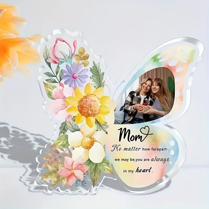 Customizable Acrylic Photo Frame featuring Butterfly Design - Ideal Keepsake for Mother, Son, Friends, and Couples - Great for Valentine's Day, Mother's Day, or Graduation Gift - 1 Piece