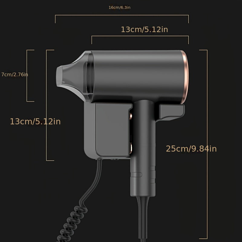 Wall-mounted hair dryer with high wind power for hotels and homestays, no punching required, stretchable wire.