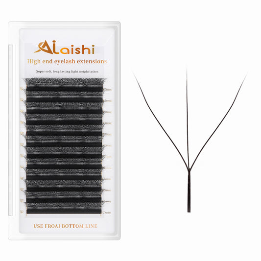 Salon-grade Russian DD curl eyelash extensions: fluffy cluster lashes, natural reusable 0.07mm thickness, C/D curl mixed length 6-15mm, matte black handmade easy fan blooming false lashes.