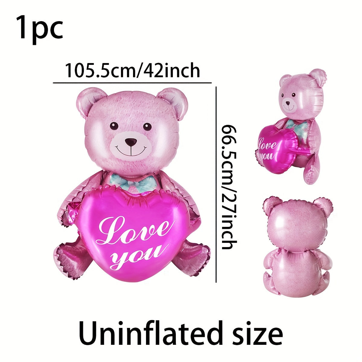 27-inch Valentine's Day teddy bear and heart balloon made of mixed color aluminum film, suitable for various events and ages 14+