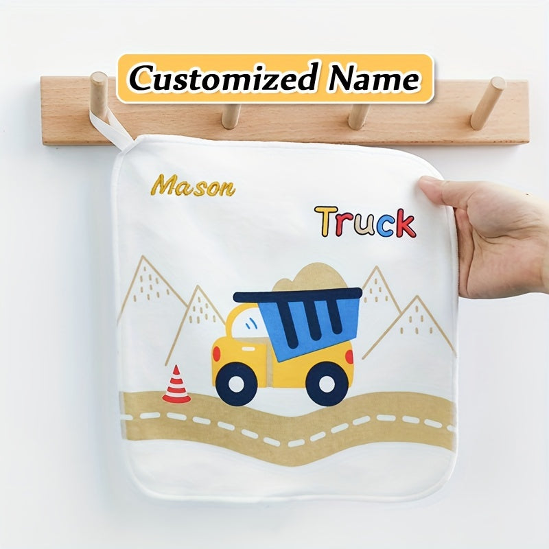 Exclusive gift of 4 customized bibs made from soft knit fabric with a double-layer design, personalized with a name. These gentle face wipes also double as saliva towels.