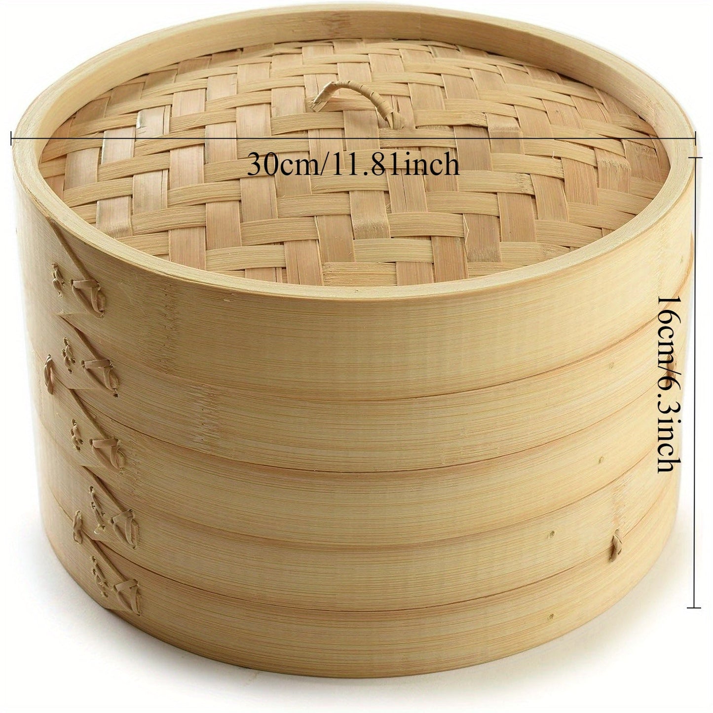 '- "30.48cm Bamboo Steamer Set with Lid - 2 Tiers for Cooking Dim Sum, Bao Buns & Chinese Dishes - Non-Stick, Great for Home Cooks & Restaurants