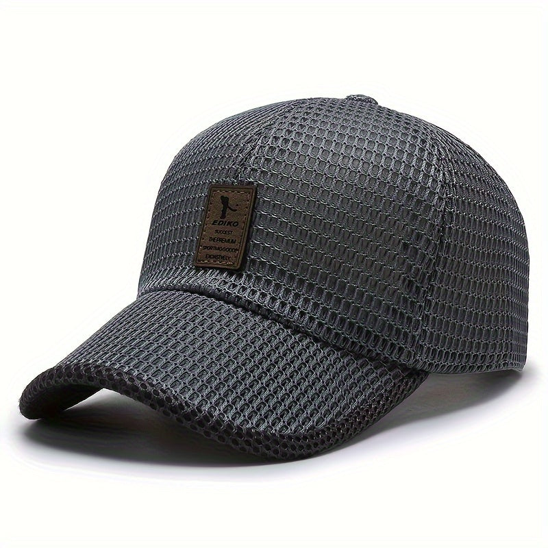 Breathable mesh baseball cap for outdoor sports, woven textile material, hand wash only.