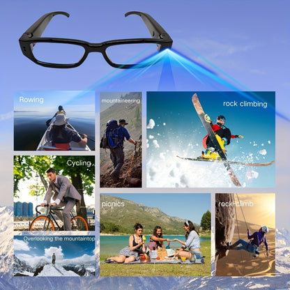 1pc Smart Glasses with 1080P HD video, ideal for outdoor sports and conference recording. Includes 32GB/64GB memory card.