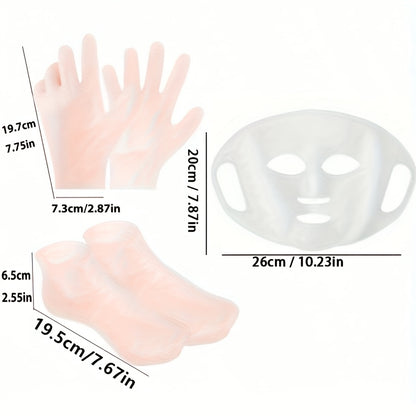 Silicone gloves and socks for soft, fragrance-free hand and foot care.