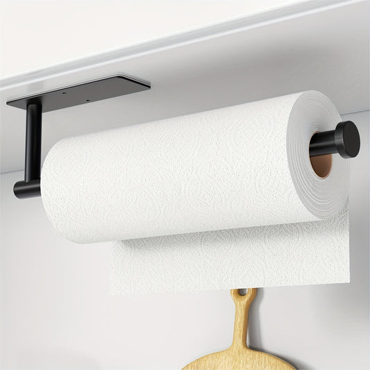 Stainless steel paper towel holder for under-cabinet or wall mounted installation in the kitchen, can be self-adhesive or drilled.