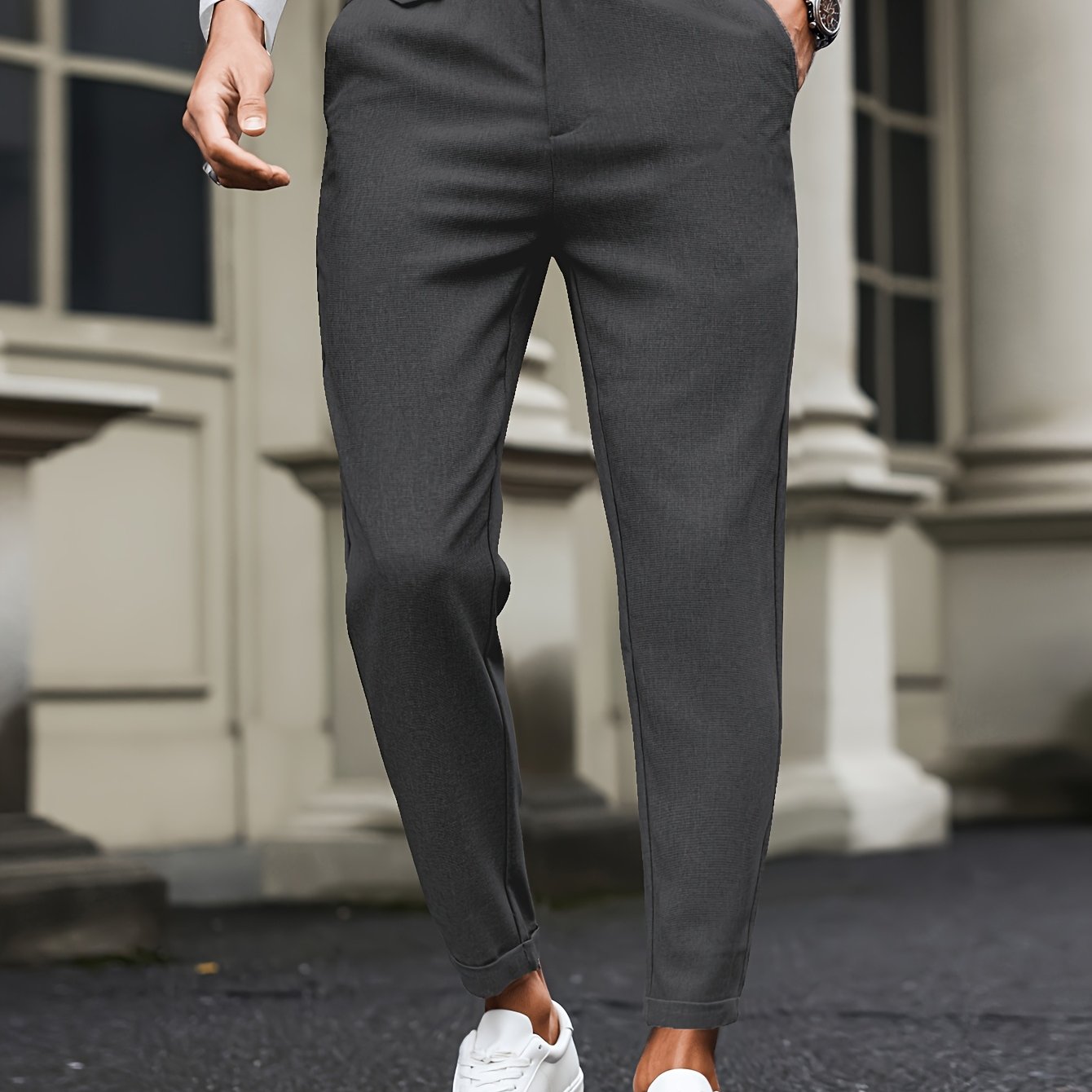 1pc Men's Elastic Waist Casual Pants, suitable for all seasons, perfect for business fashion commute, straight leg.