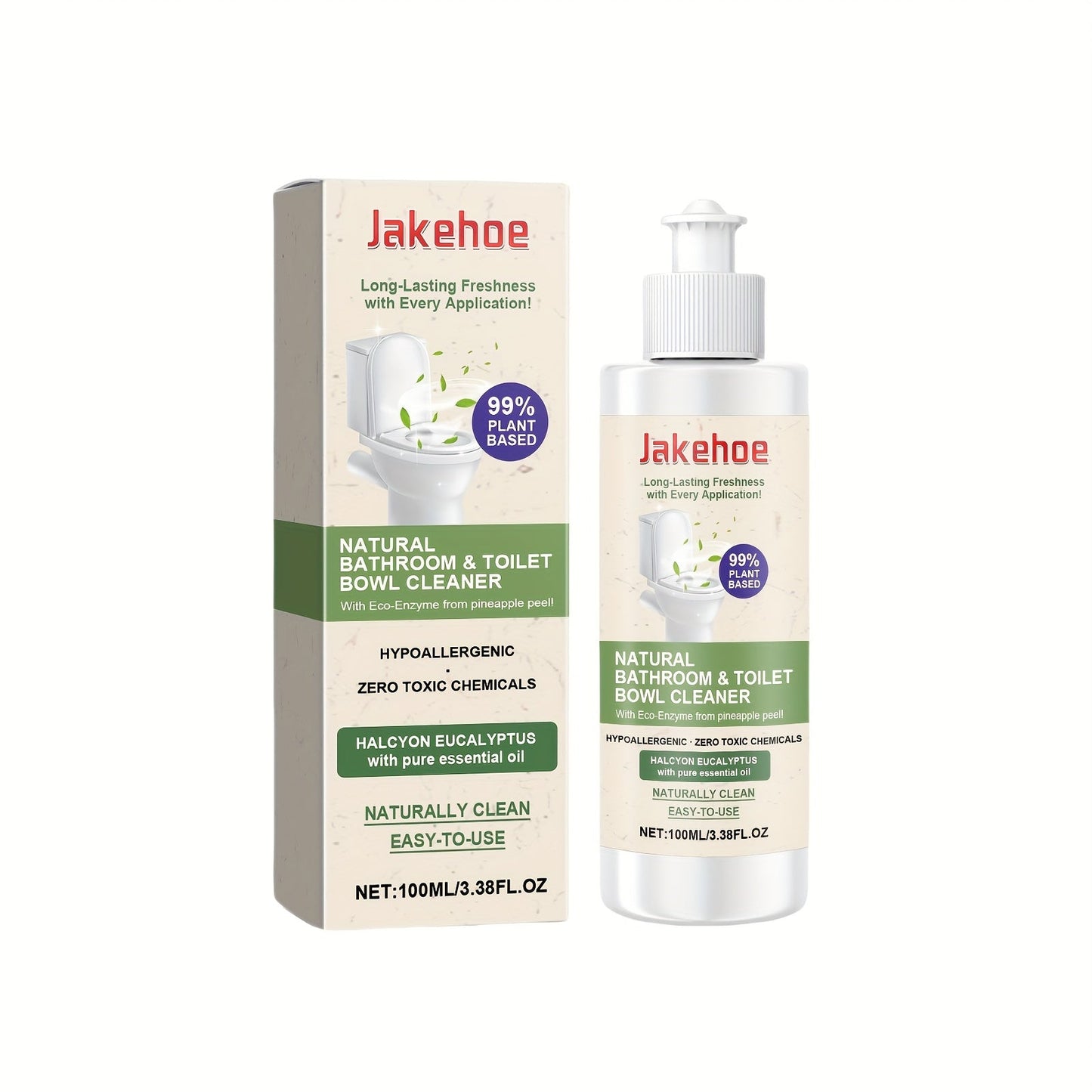 Jakehoe Toilet Bowl Cleaner is a hypoallergenic, residue-free solution in liquid form. With a capacity of less than 1 liter (100ml/3.38fl oz), this gentle formula contains sodium bicarbonate that effectively freshens odors and is safe for use on ceramic