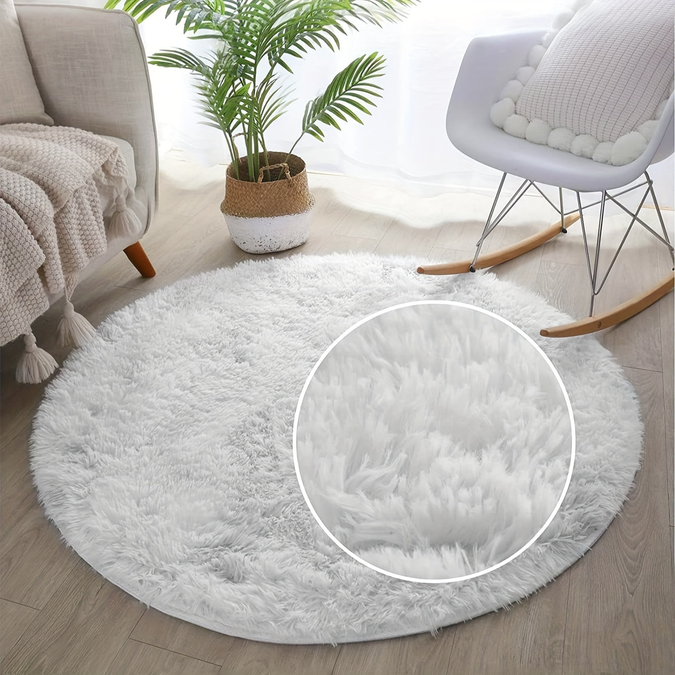 Soft, Non-Slip Plush White Round Area Rug - Perfect for Living Room, Bedroom, and Home Decor - Machine Washable