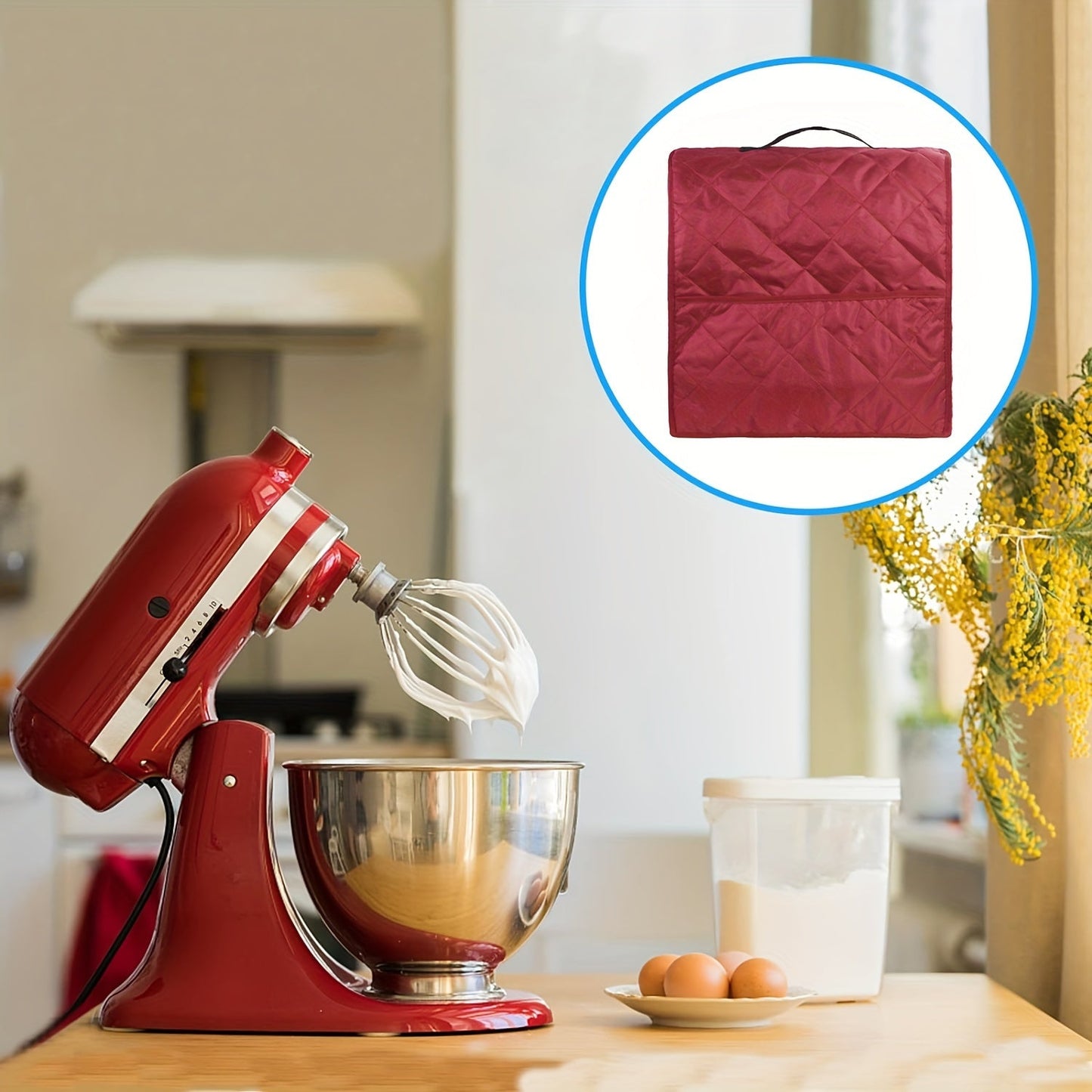 Protect and store your stand mixer with our dust cover featuring accessory storage pockets. Compatible with 4.5-5 quart tilt head and bowl lift mixers, this cover has a protective quilted design that is easy to clean and portable for convenience.