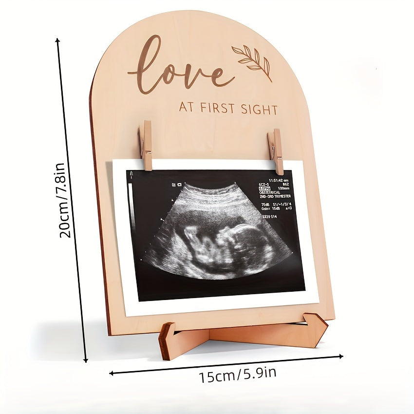 Wooden Ultrasonic Photo Frame with Beautiful Double-Sided Logo for Pregnancy Announcement, Perfect Pregnancy Gift for New Mothers, Room Decor Enhanced with Charming Wooden Ultrasound Frame.