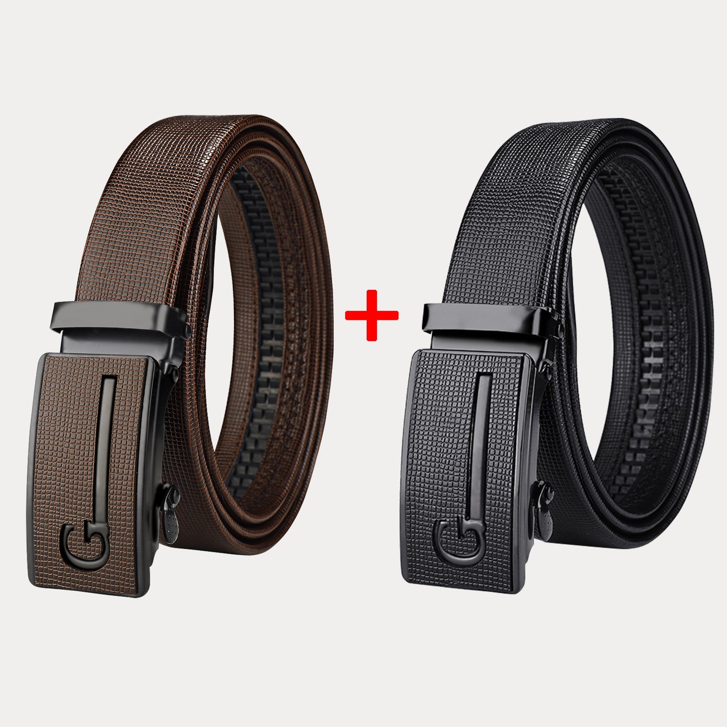 Two packs of men's belts with automatic buckle in Korean style, suitable for middle-aged and young businessmen.