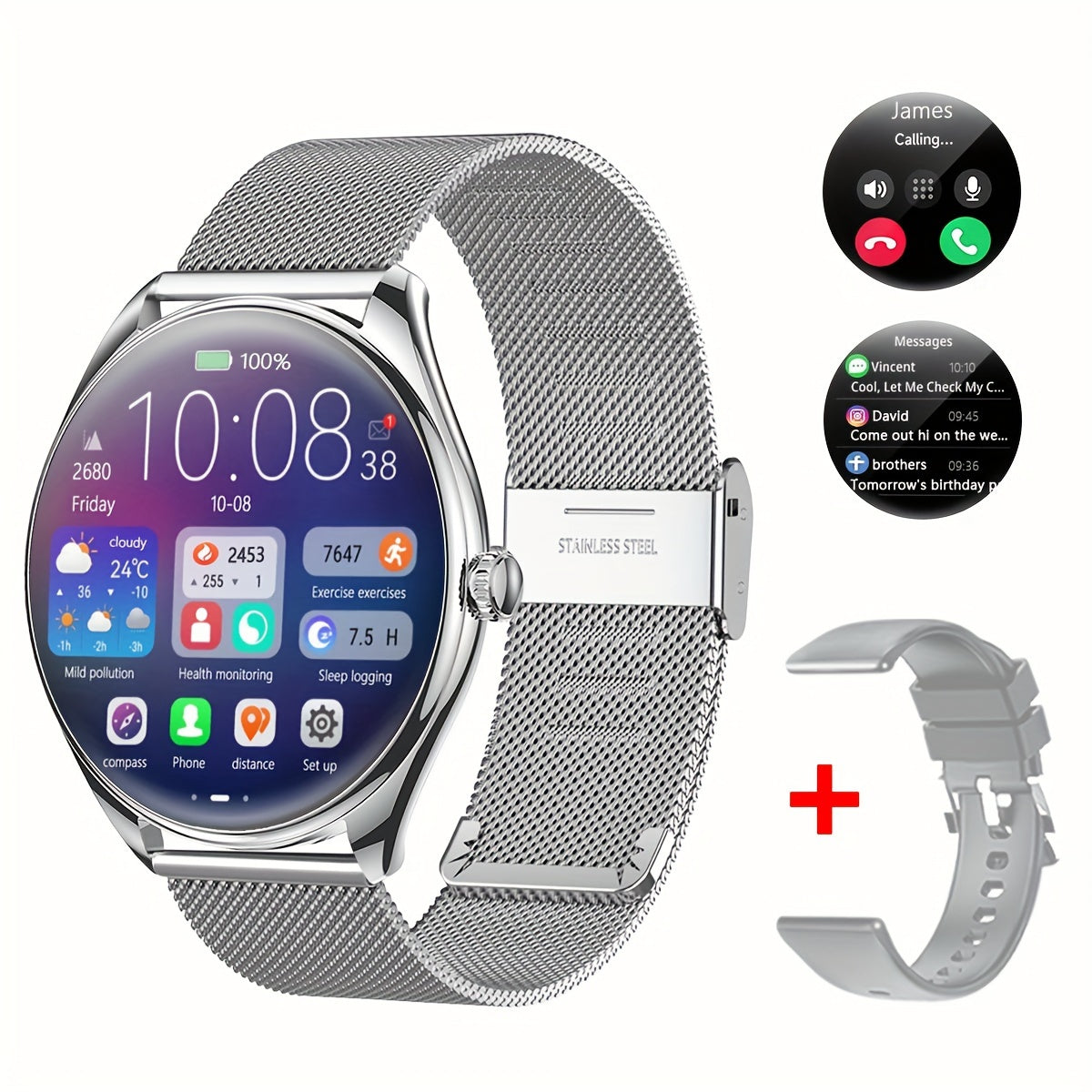 Cutting-edge Smart Watch With Robust Voice Control for Both Women and Men, Extended Battery Life, Hands-free Calling, Extensive Sports Tracking, Crisp 1.43-inch AMOLED Display, Convenient USB Charging, Bluetooth 5.0 Connectivity Ideal for Work and Play