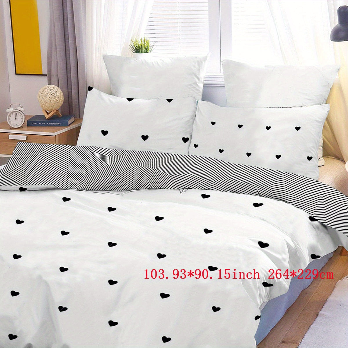 3-piece Duvet Cover Set with Black Love Print, Soft and Comfortable Bedding Set for Bedroom, Guest Room, School Dorm. Includes 1 Duvet Cover and 2 Pillowcases. Core not included.