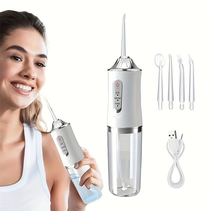 Electric Water Flosser with precise pressure control, 360 degree rotating nozzle, suitable for home and travel.