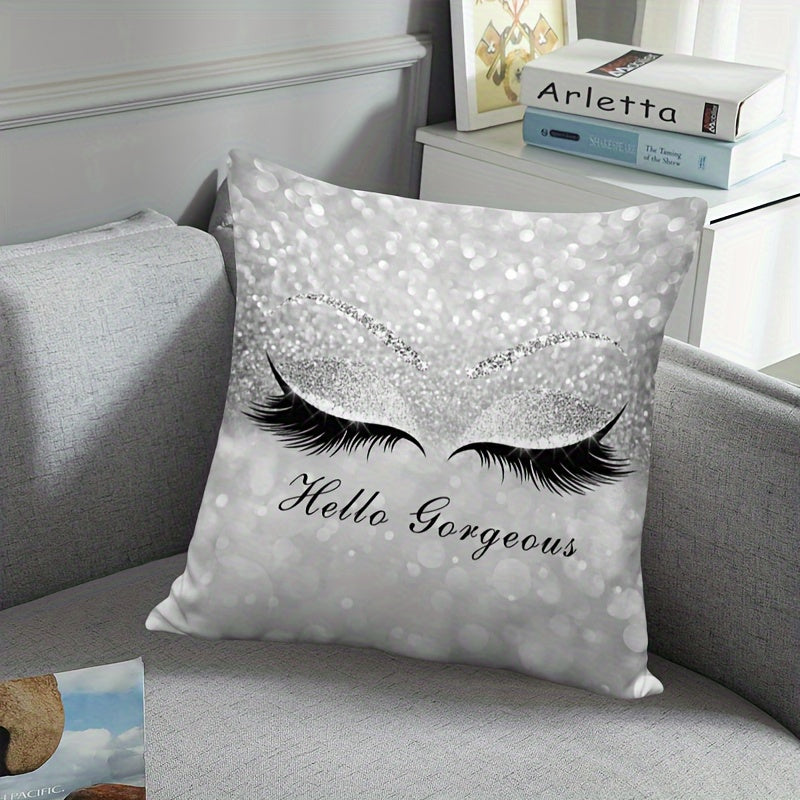 Sophisticated Eyelash Design Throw Pillow Cover 45.72x45.72cm - Stylish Decorative Cushion Case for Couch, Living Room & Baby's Room, Made of Polyester, Silver and Black Colors