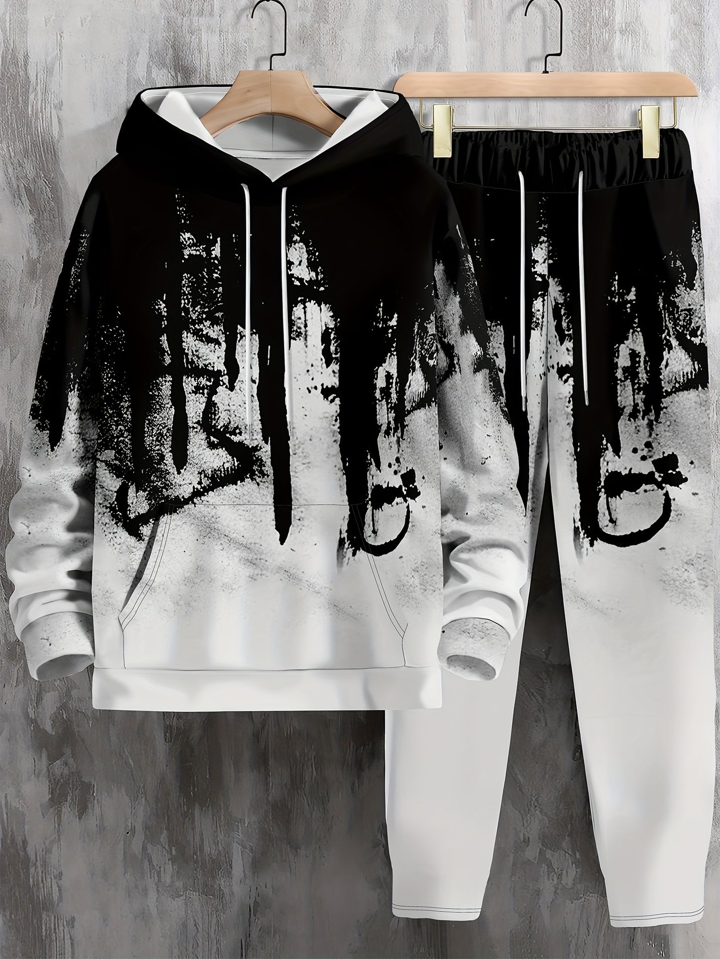 Men's casual hoodies and drawstring pants set featuring 3D graphic print, Men's novelty pajamas loungewear set.