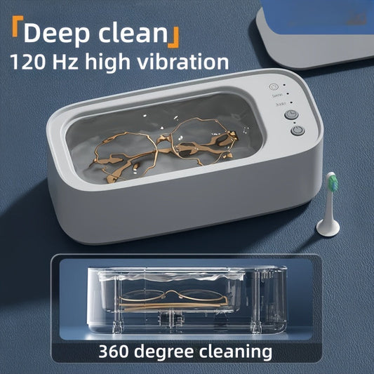 USB-Powered Ultrasonic Cleaning Dispenser for Personal Care Items - Rechargeable 360° Deep Cleaner with Plastic, Fragrance-Free Storage Box for Jewelry, Eyewear, Watches