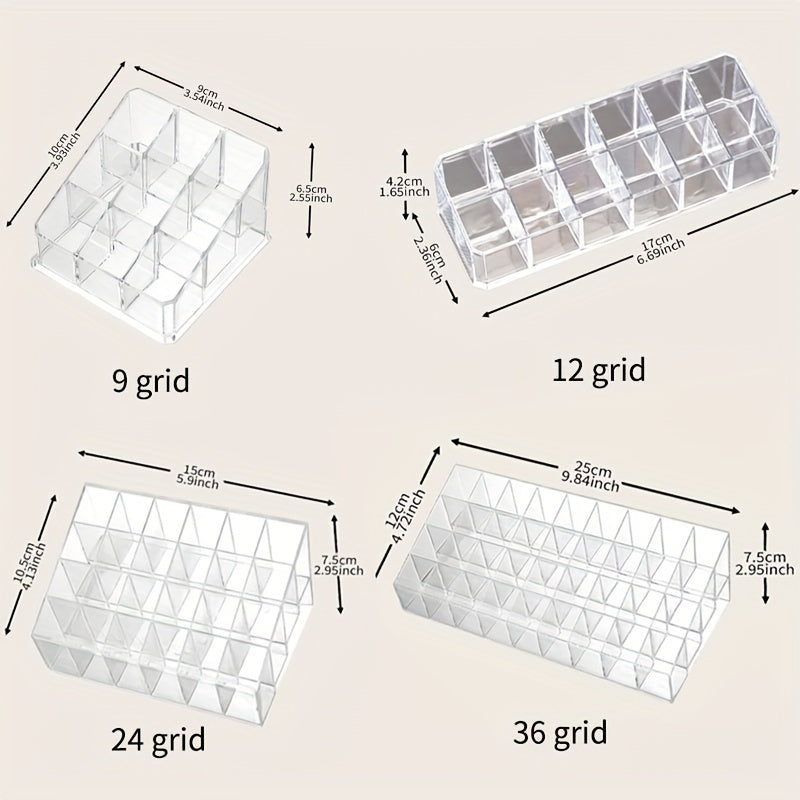 Transparent plastic organizer with grids for lipsticks, desktop storage for makeup