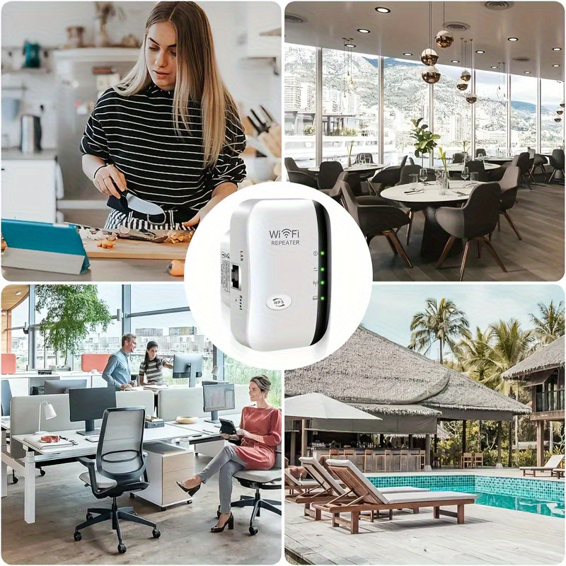 Ourlife N300 WiFi Extender extends internet range up to 2640sq.ft with Ethernet port, one-tap setup, Alexa compatibility, ideal for home and office, European plug.