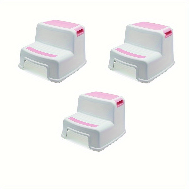 Step stool set made of plastic, perfect for children aged 3-12. Features a non-slip design and is easy to clean.