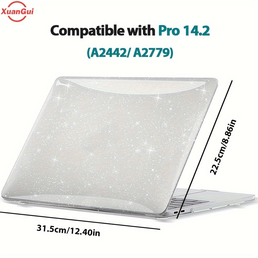 Glitter star protective case for various MacBook models, waterproof hard shell with non-slip foot pad, scratch and dust resistant.