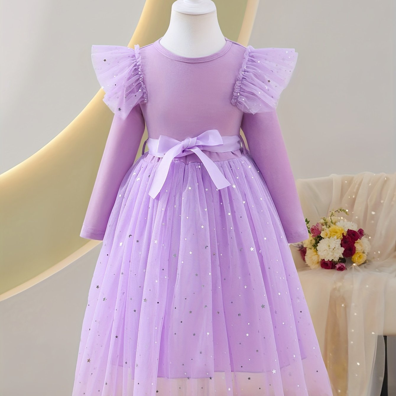 Coviviky Elegant Tulle Hem Uzun Yengli A-line Qizlar Kiyimi, Bahor va Kuz Partiyalari uchun Mukammal, Tasodifiy Sovg'a, Tashqi Kiymish