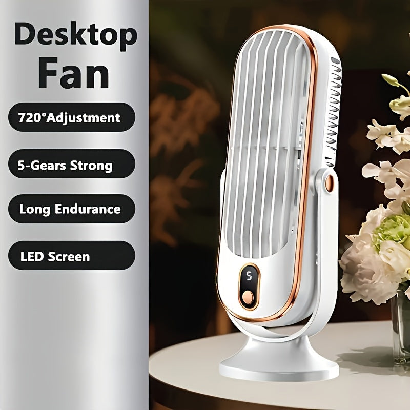 Portable Air Conditioner Fan with Dual Motors, Large Battery, and 5-Speed Air Cooling. Features a 720° Surround Air Blower perfect for use in the office, while traveling, camping, or in an outdoor RV. This USB fan makes for a great Thanksgiving