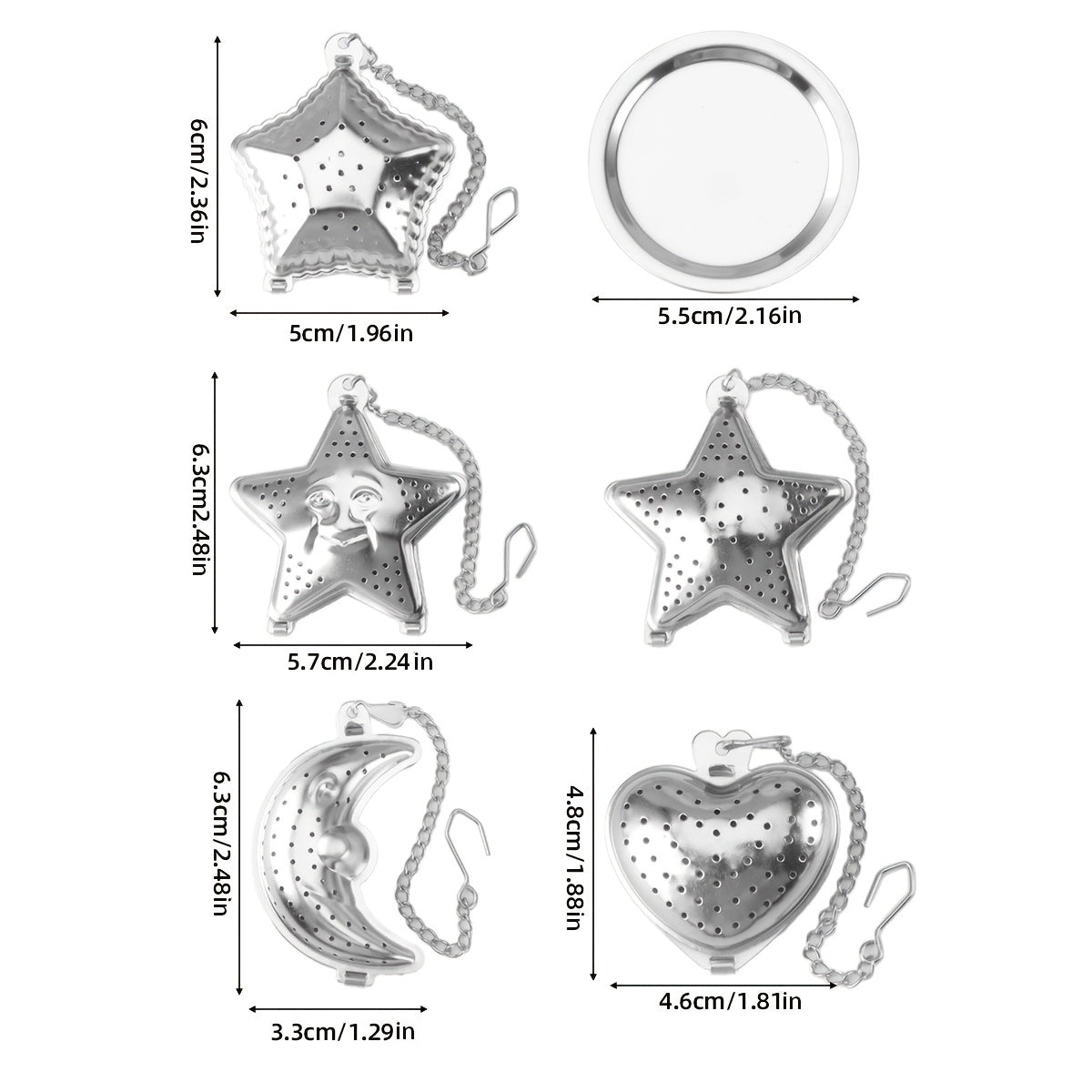 Set of 1 Stainless Steel Hanging Cup Filter Tea Ball with Tray, Available in Heart, Star, and Moon Shapes. Perfect for Ramadan Tea Time. These Creative Tea Balls in Various Shapes are Ideal for Office, Kitchen, Baking, and Special Occasions like Ramadan