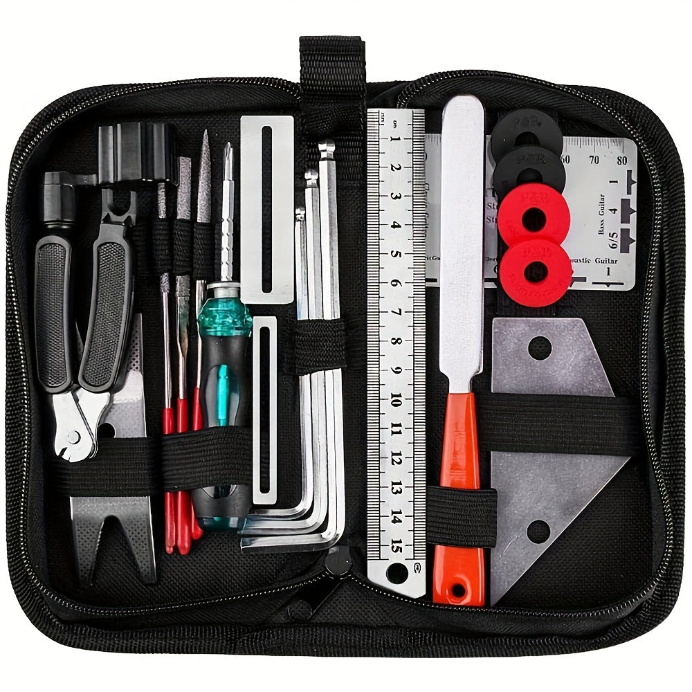 Guitar Tool Kit, a thoughtful gift for guitar enthusiasts of all levels. Includes string winder, maintenance tools for ukulele, bass, banjo, and acoustic guitars.