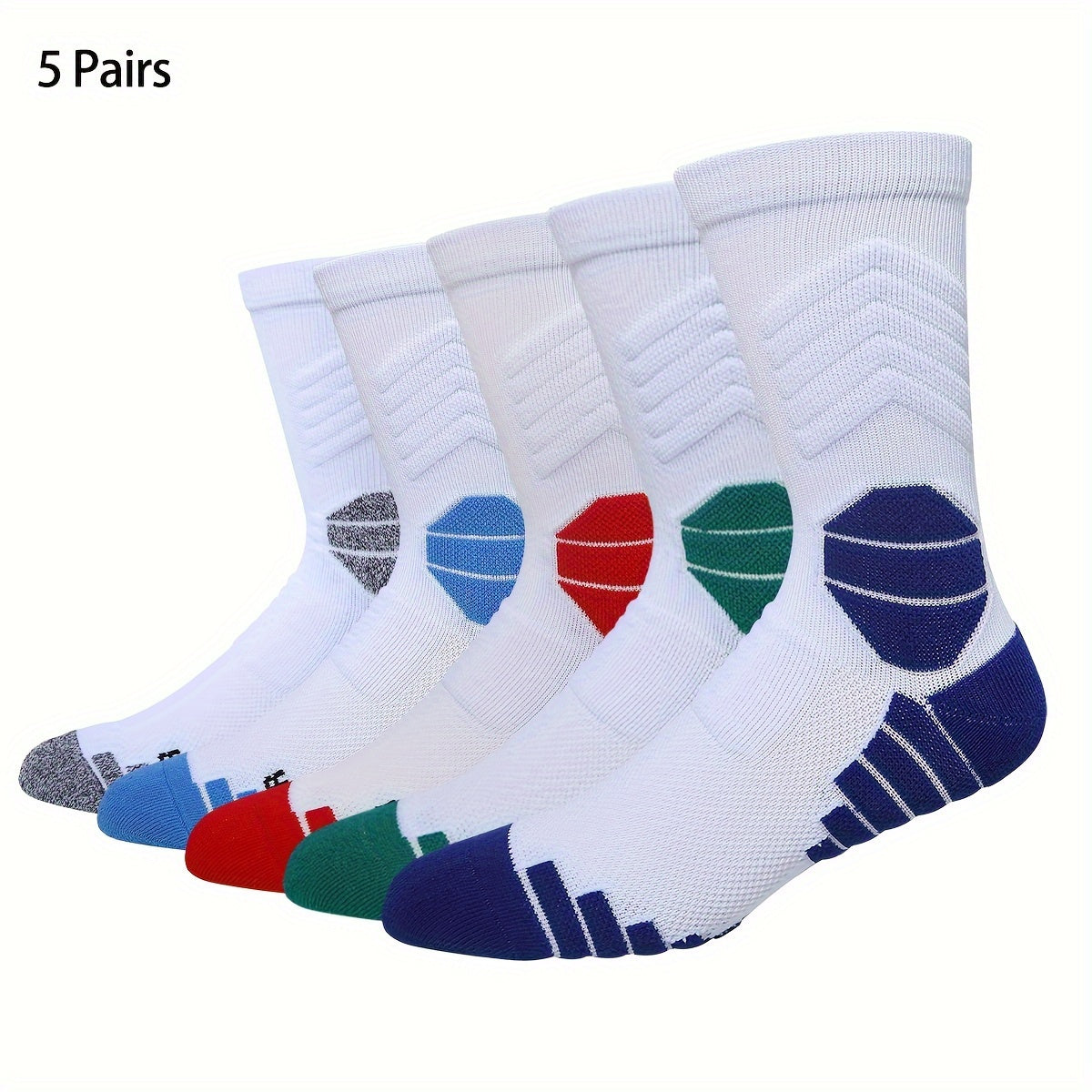 5 pairs of Wubenzhi men's basketball socks with cushioning performance