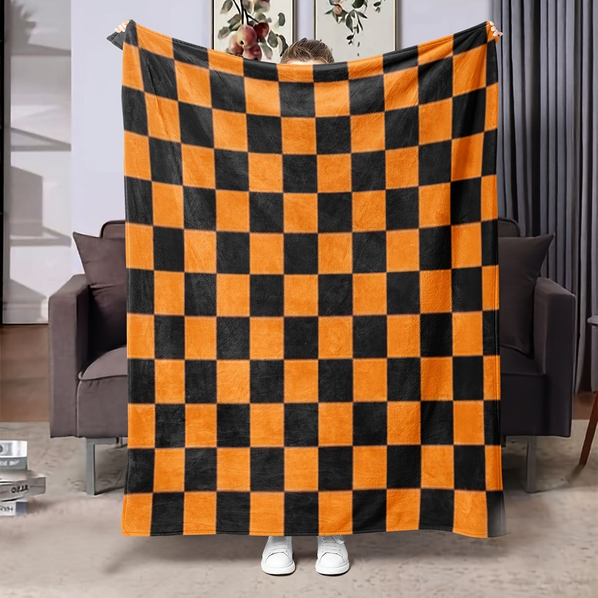 High-quality Mid-Century Modern Plaid Throw Blanket in Soft Flannel with High-Definition Digital Print. Suitable for use in any season or weather, this makes a perfect gift for family and friends for Christmas, birthdays, or New Year. Ideal for adding a