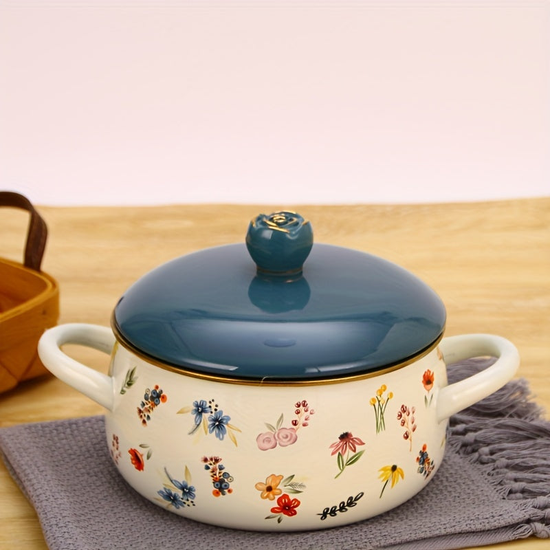 Enamel Pastoral Fuji Pot with 18cm Diameter - Versatile for Cooking and Serving, Great Addition to Any Home Kitchen