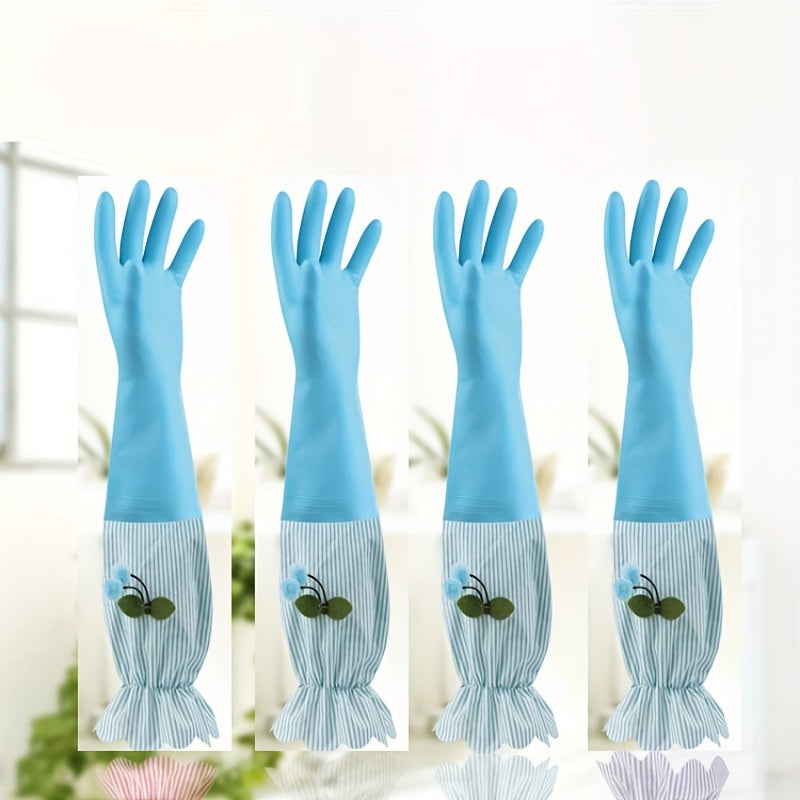 1 pair of long thermal gloves for winter, featuring plus velvet lining for extra warmth. These versatile gloves can be used for household cleaning, dishwashing in the kitchen, and other housework tasks. Waterproof and non-slip, they are durable enough