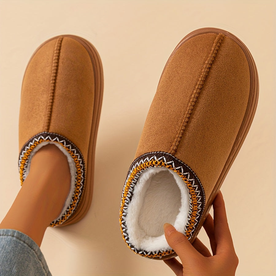 Warm and slip-resistant indoor and outdoor women's slippers with thick soles