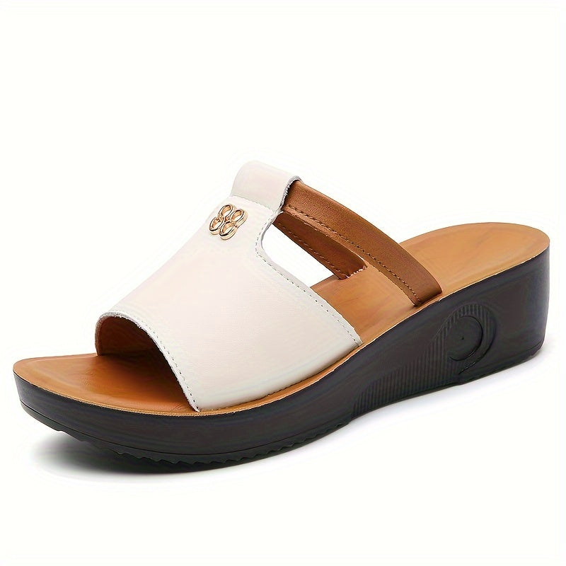 Casual women's wedge sandals with open toe for summer, slip-on style for comfort.