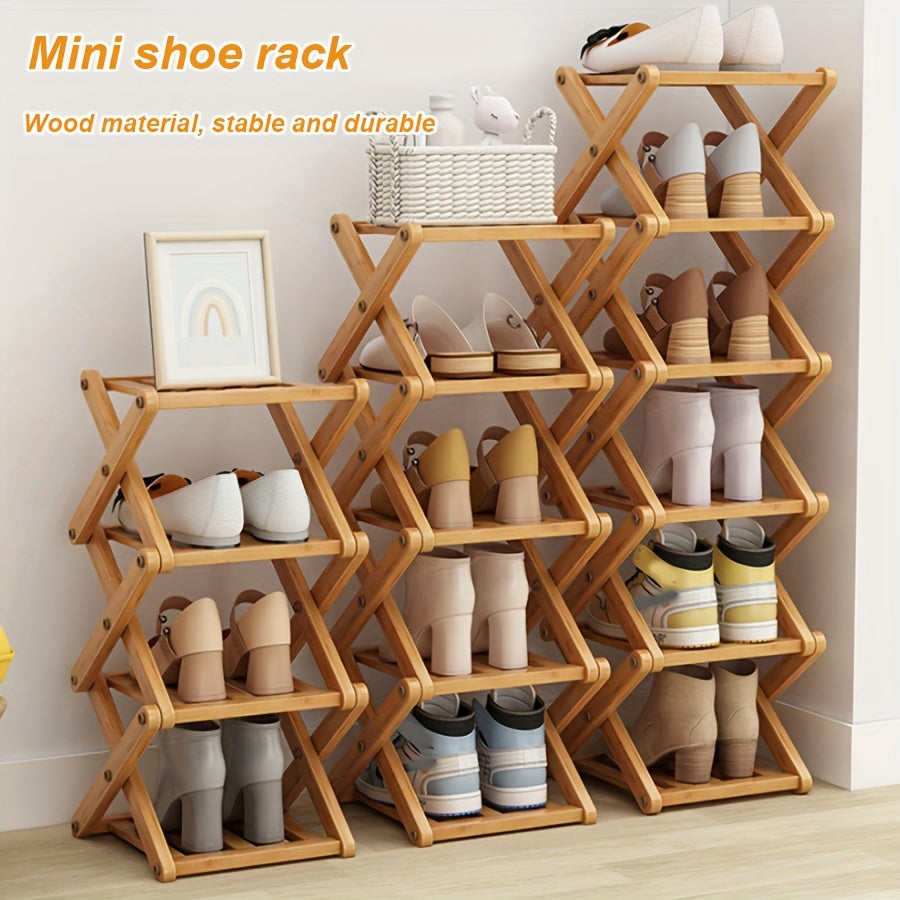 Bamboo Shoe Rack with Cross Design, Multi-layer Storage for Indoor Spaces such as Bedrooms, Dormitories, and Houses. Ideal for entryways to save space with its compact size.