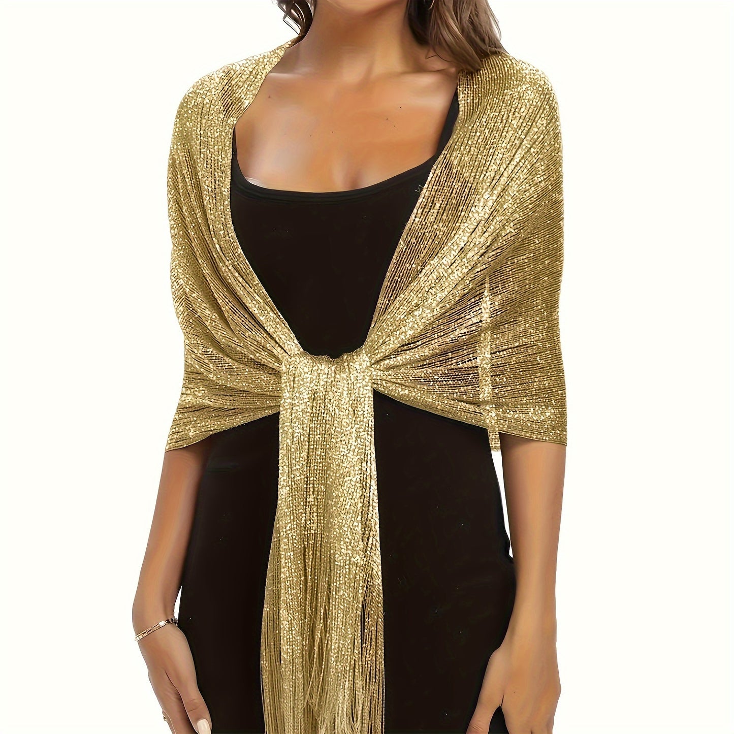 Top-selling gold and silver velvet beach towel scarf with tassels for formal occasions.